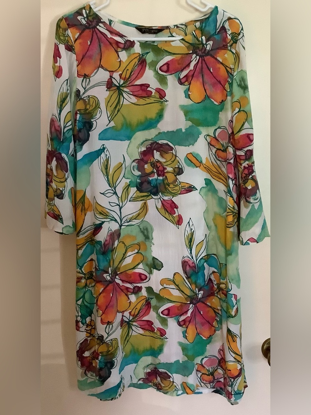 NWT Jams World Watercolor Floral Dress with Flutter 3/4 Sleeve Multicolor Small